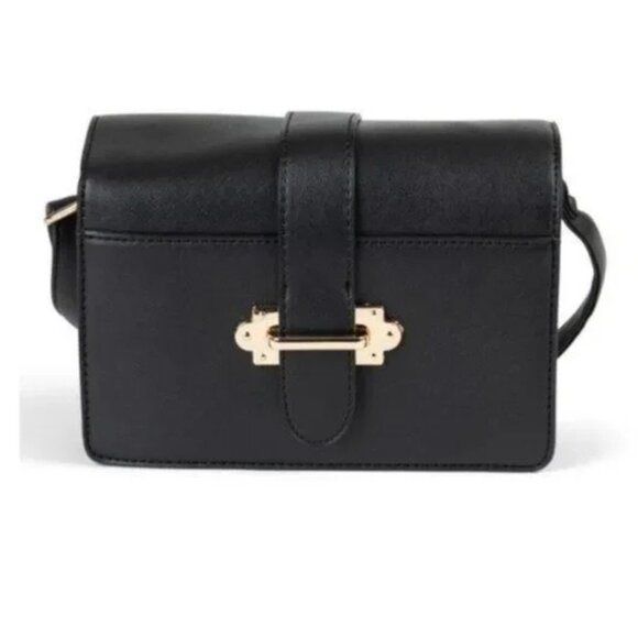 Black Vegan Leather Crossbody Satchel with Clasp - Picture 1 of 3